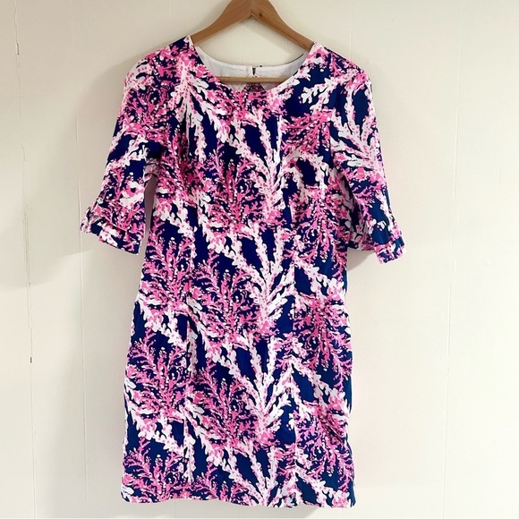 Lilly Pulitzer Fiesta Stretch Dress in Nauti Navy Beyond The Sea Coral sz 4 - Picture 3 of 6